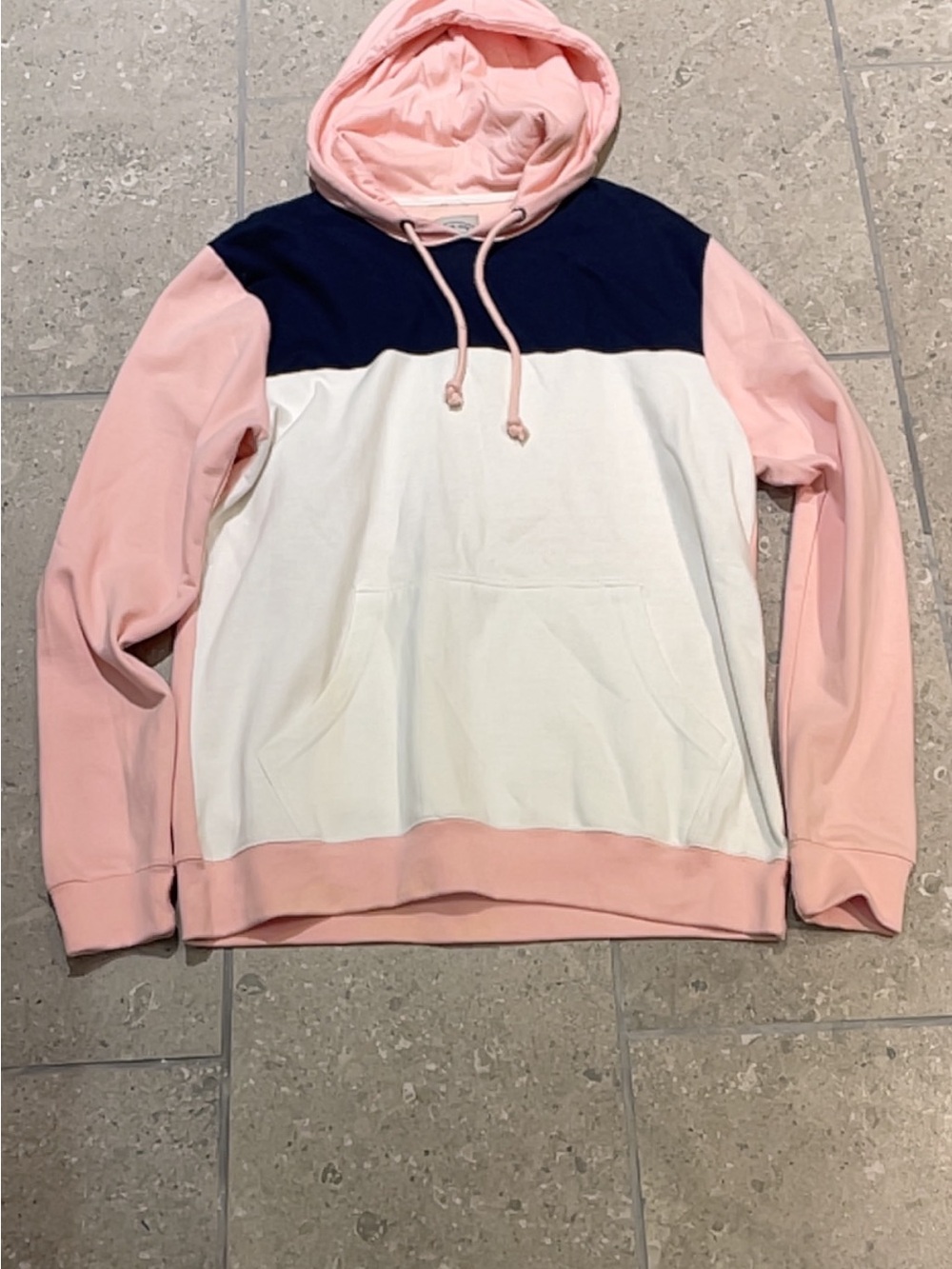 Blackjack Women’s Pink White and Navy Retro  Colorblock Hooded Sweater Size L